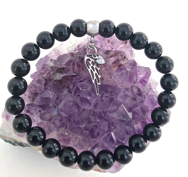 Black Tourmaline Energy Healing Crystal Reiki Gemstone Angel Bracelet - Spiritual Diva Jewelry
