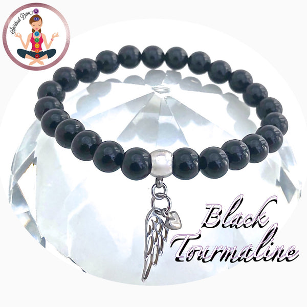 Black Tourmaline Energy Healing Crystal Reiki Gemstone Angel Bracelet - Spiritual Diva Jewelry