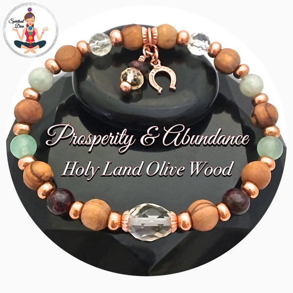 PROSPERITY ABUNDANCE Healing Crystal Reiki Olive Wood Copper Bracelet - Spiritual Diva Jewelry