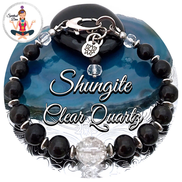 Shungite Clear Quartz Energy Healing Crystal Reiki Gemstone Bracelet - Spiritual Diva Jewelry