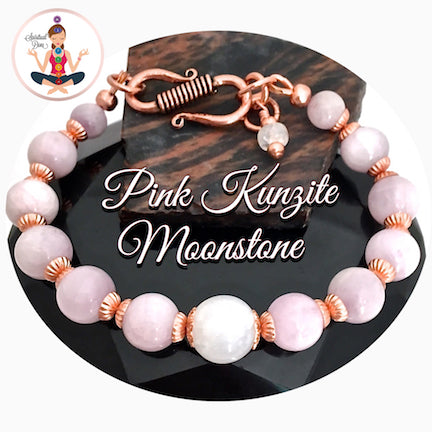 Pink Kunzite Moonstone Copper S Clasp Bracelet