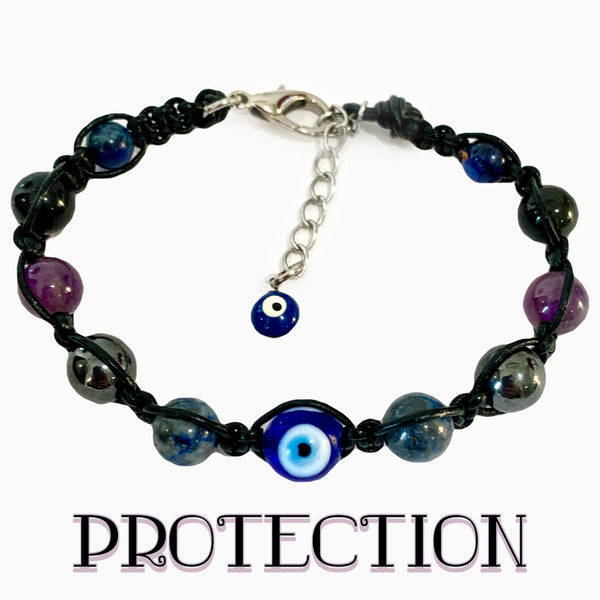 PROTECTION Evil Eye  Mens Unisex Leather Crystal Reiki Bracelet SALE - Spiritual Diva 