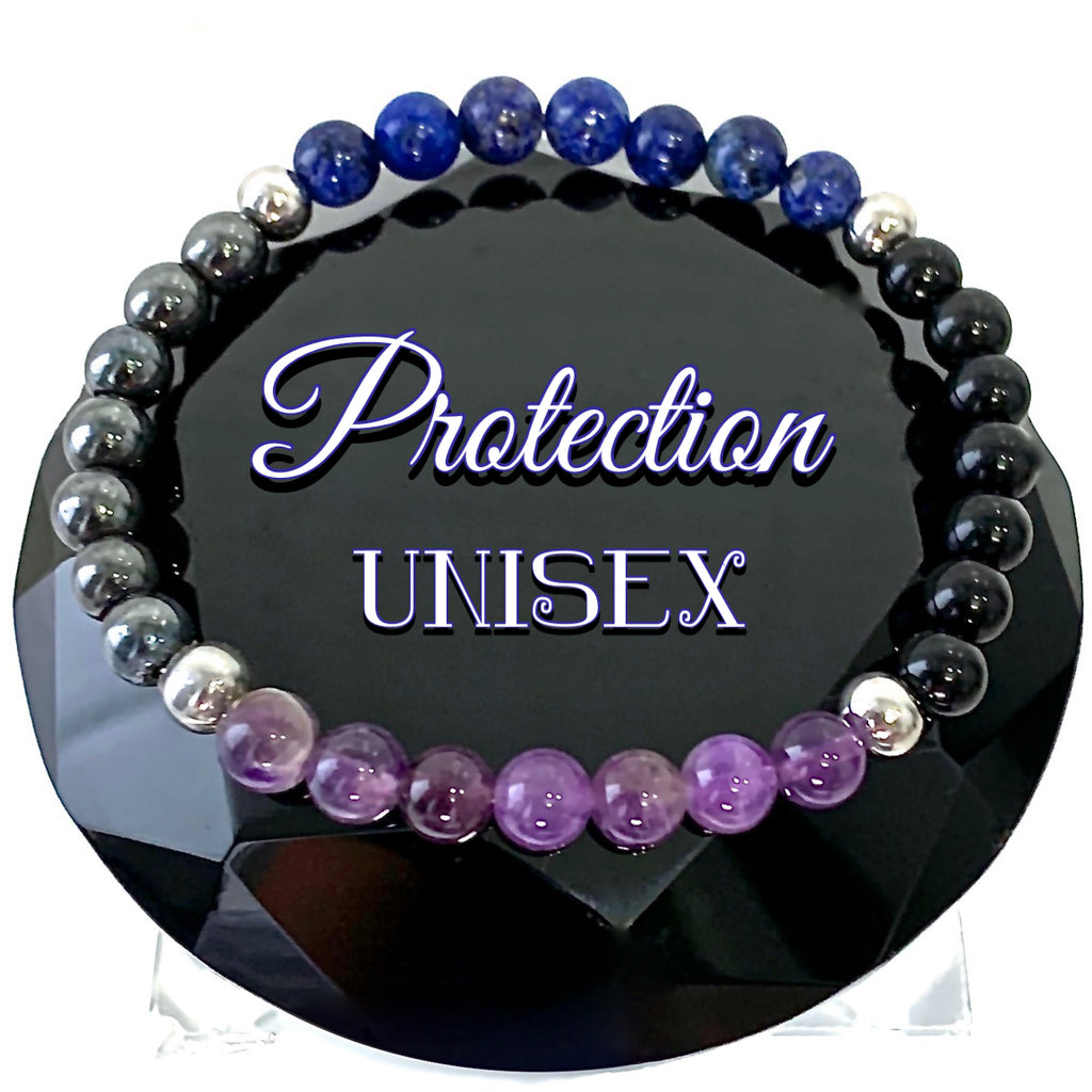 PROTECTION  Mens Unisex Genuine Crystal Gemstone Energy Bracelet - Spiritual Diva 