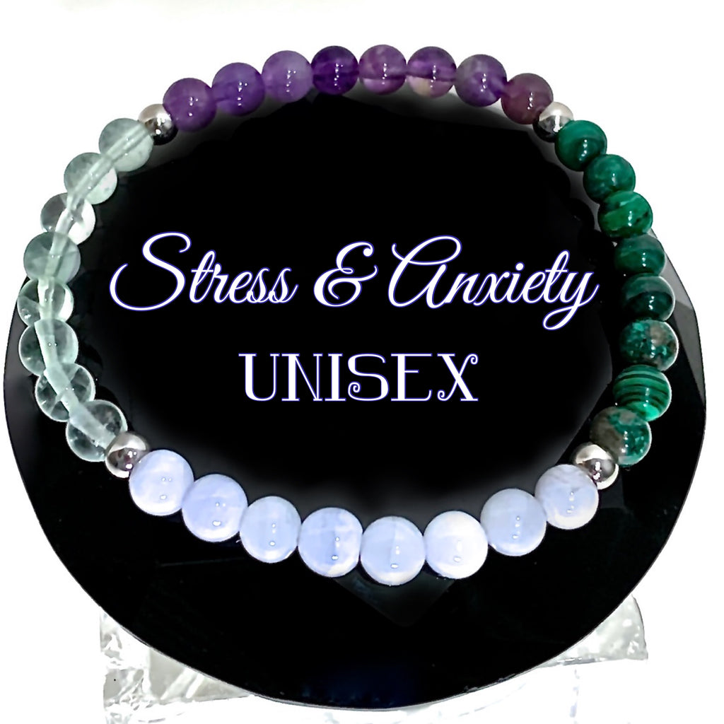Stress Anxiety Mens Unisex Reiki Crystal Gemstone Energy Bracelet- Spiritual Diva 