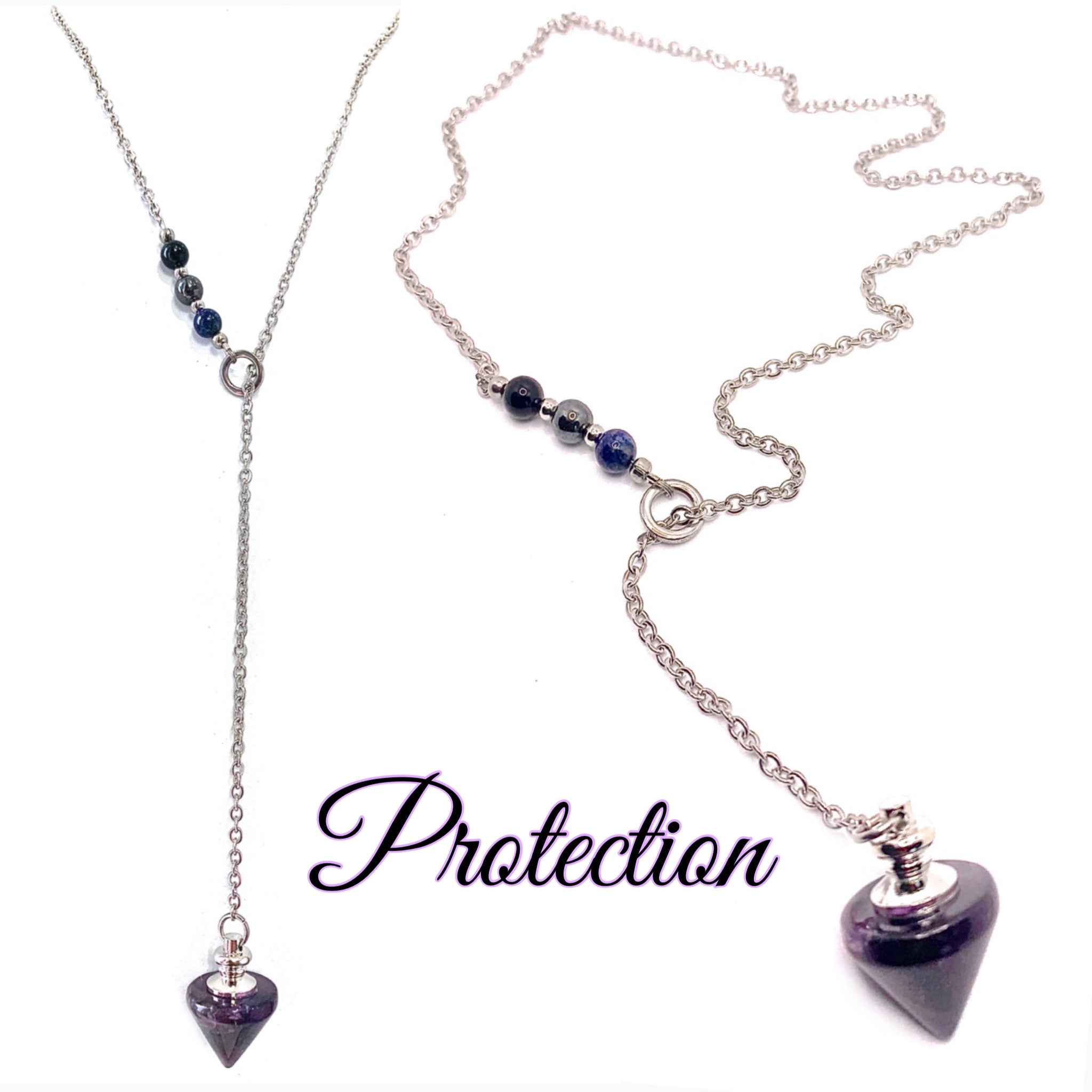 PROTECTION Reiki Energy Crystal Gemstone Lariat Pendulum