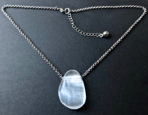 Selenite Energy Healing Crystal Reiki Gemstone Choker Necklace Pendant - Spiritual Diva Jewelry