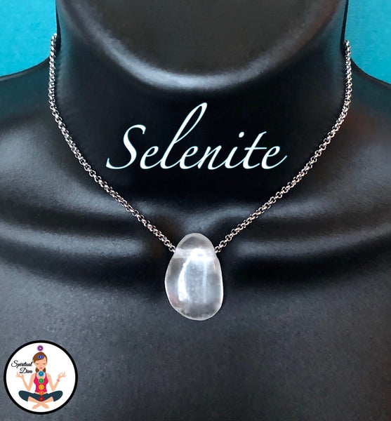 Selenite Energy Healing Crystal Reiki Gemstone Choker Necklace Pendant - Spiritual Diva Jewelry