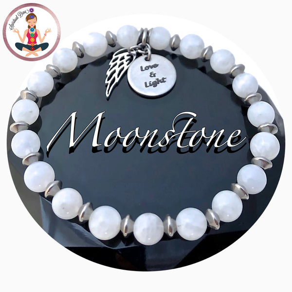 Rainbow Moonstone Energy Healing Crystal Reiki Gemstone Angel Bracelet - Spiritual Diva Jewelry