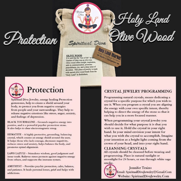 PROTECTION Evil Eye Energy Healing Crystal Reiki Olive Wood Bracelet - Spiritual Diva Jewelry