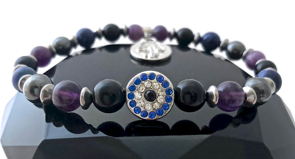 PROTECTION Hamsa Hand Evil Eye Healing Crystal Reiki Gemstone Bracelet - Spiritual Diva Jewelry