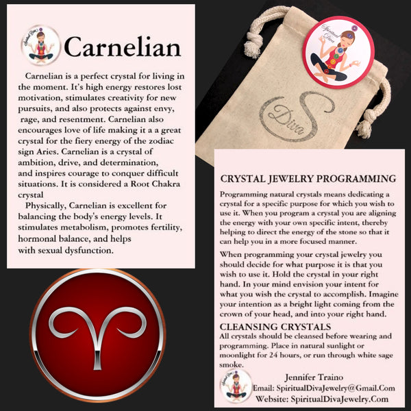 Aries Healing Crystal Astrology Zodiac Reiki Carnelian Charm Bracelet - Spiritual Diva Jewelry