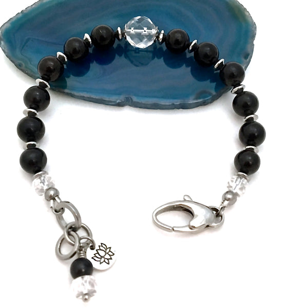 Shungite Clear Quartz Energy Healing Crystal Reiki Gemstone Bracelet - Spiritual Diva Jewelry