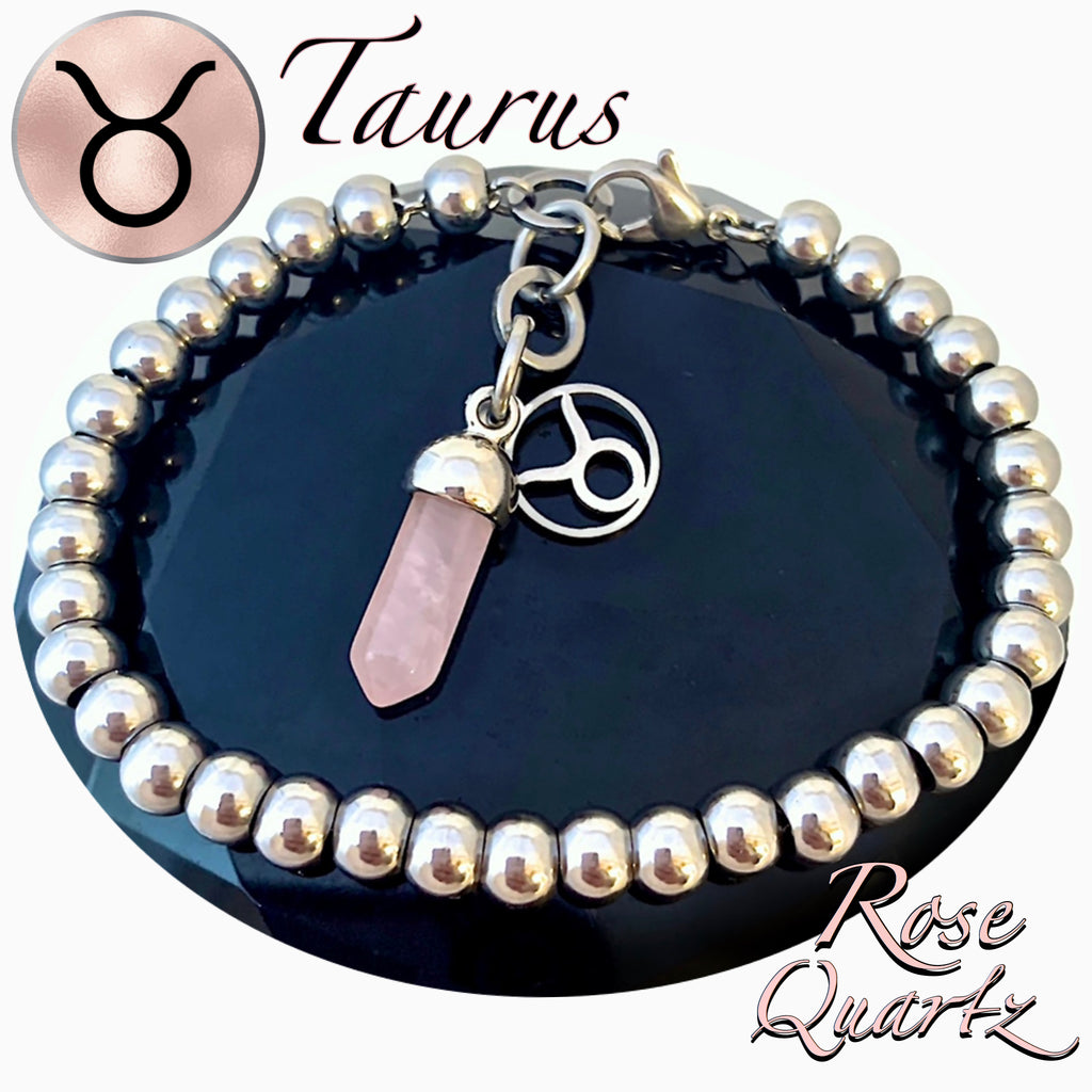 Taurus Healing Crystal Astrology Zodiac Reiki Rose Quartz Bracelet - Spiritual Diva Jewelry