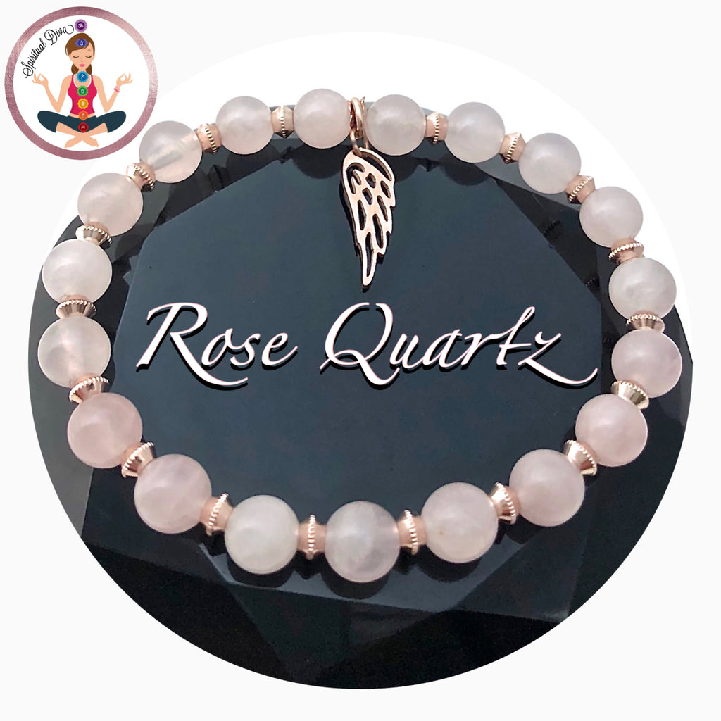 Rose Quartz Healing Crystal Rose Gold Angel Reiki Gemstone Bracelet - Spiritual Diva Jewelry