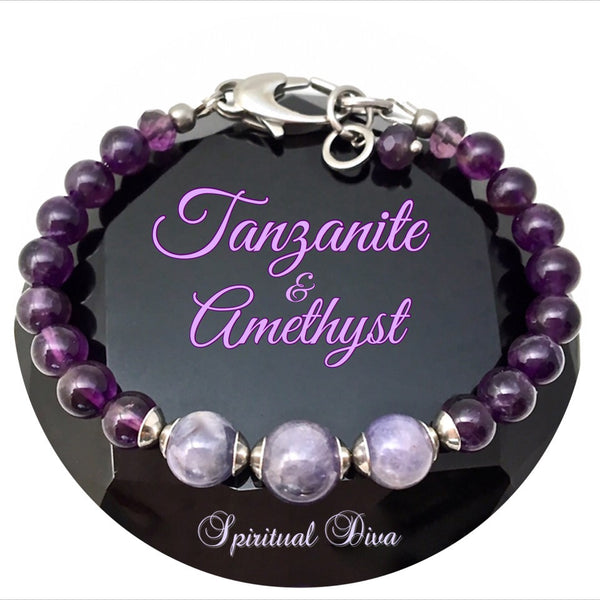 Amethyst Tanzanite Healing Crystal Gemstone Adjustable Reiki Bracelet - Spiritual Diva Jewelry