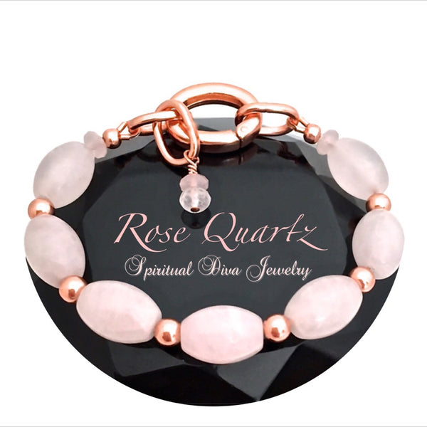 Rose Quartz Love Energy Healing Crystal Copper Reiki Clasp Bracelet - Spiritual Diva Jewelry