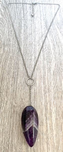 Amethyst Energy Healing Crystal Reiki Pendant Gemstone Lariat Necklace - Spiritual Diva Jewelry
