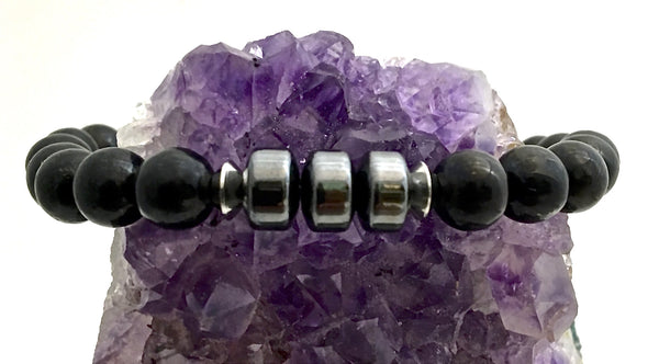Genuine Shungite Hematite Energy Healing Crystal Mens Reiki Bracelet - Spiritual Diva Jewelry