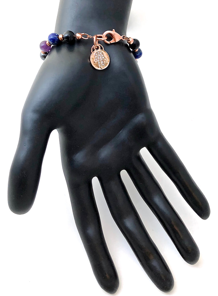 PROTECTION Energy Healing Crystal Copper Reiki Hamsa Hand Bracelet