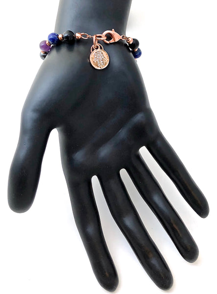 PROTECTION Energy Healing Crystal Copper Reiki Hamsa Hand Bracelet - Spiritual Diva Jewelry