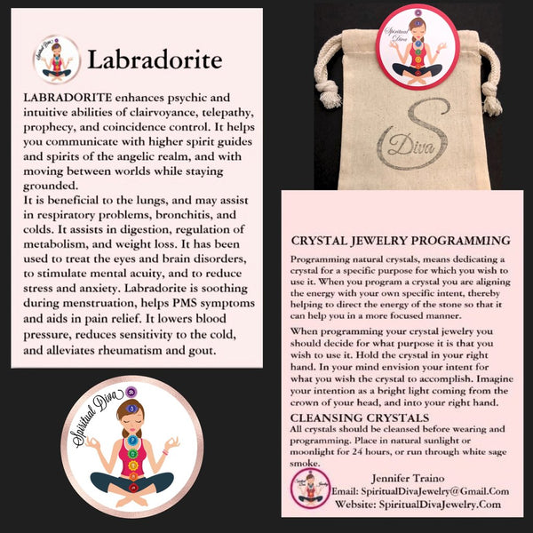 Spiritual Diva Labradorite toggle necklace description cards gift bag