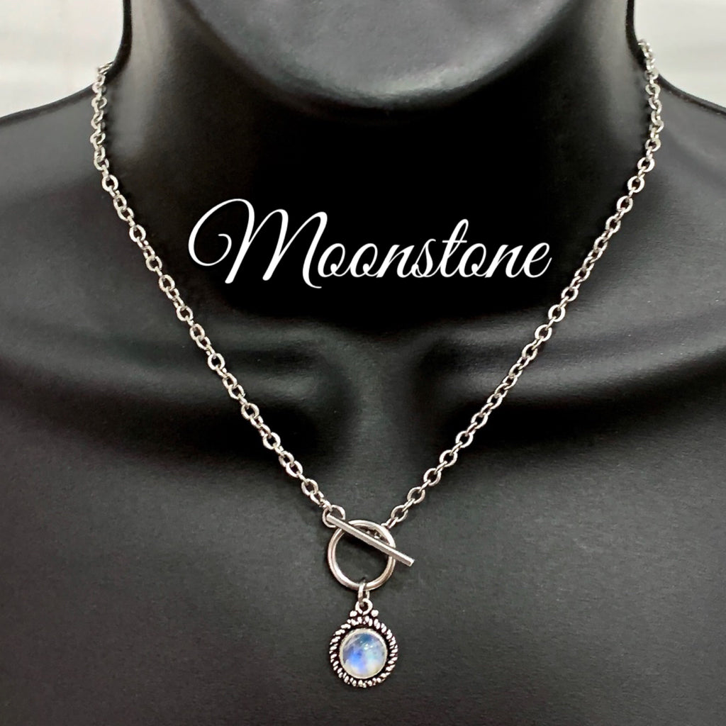 Rainbow Moonstone Healing Crystal Reiki Gemstone Toggle Necklace - Spiritual Diva 