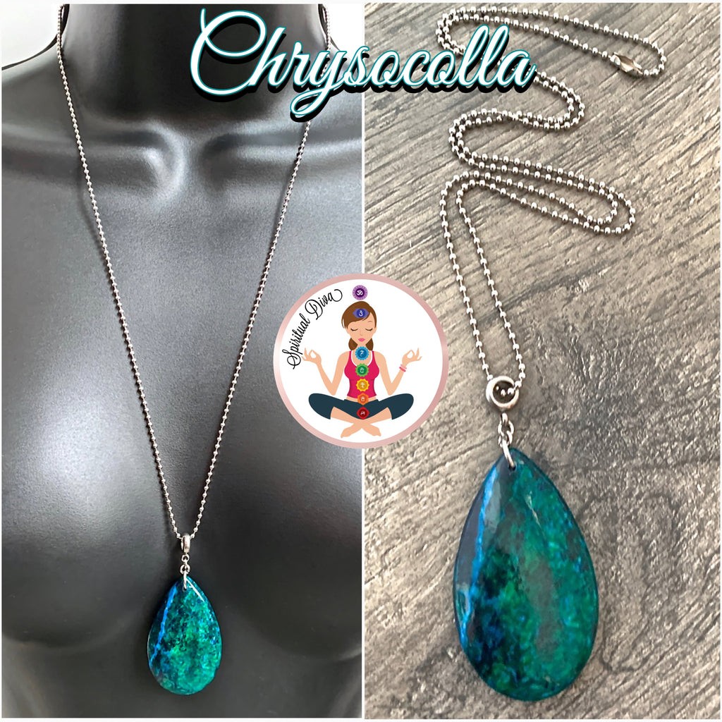 Chrysocolla Energy Healing Crystal Reiki Gemstone Pendant Necklace - Spiritual Diva Jewelry