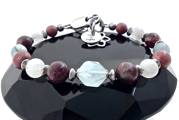 Inner Beauty Healing Crystal Reiki Moonstone Aquamarine Charm Bracelet - Spiritual Diva Jewelry