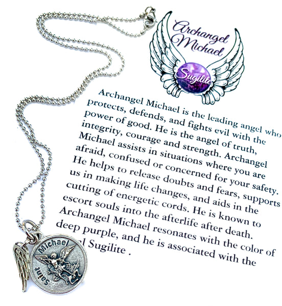 Archangel St Michael Stainless Steel Spiritual Charm Necklace description 