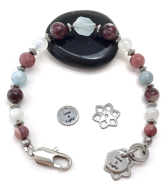 Inner Beauty Healing Crystal Reiki Moonstone Aquamarine Charm Bracelet - Spiritual Diva Jewelry
