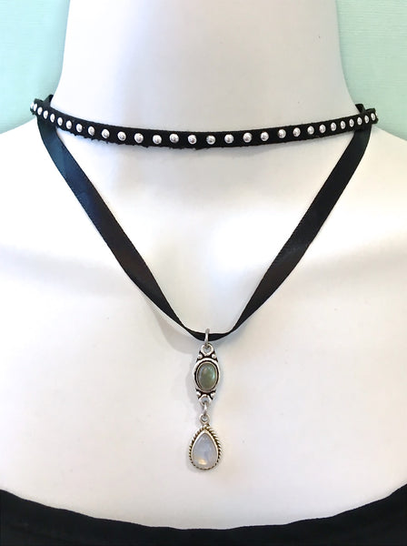 Moonstone Labradorite Healing Crystal Reiki Choker Gemstone Necklace - Spiritual Diva Jewelry