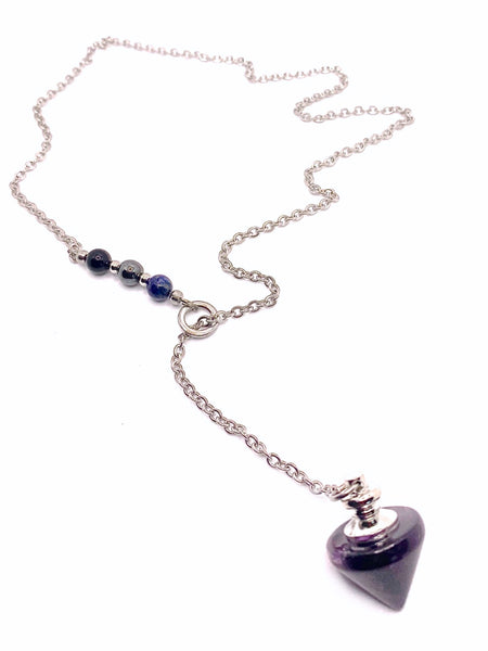 PROTECTION Reiki Energy Crystal Gemstone Lariat Pendulum Necklace - Spiritual Diva 