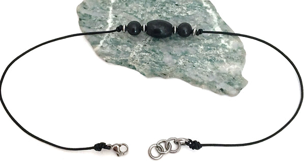 Shungite Energy Healing Crystal Reiki Leather Choker Necklace Pendant - Spiritual Diva Jewelry