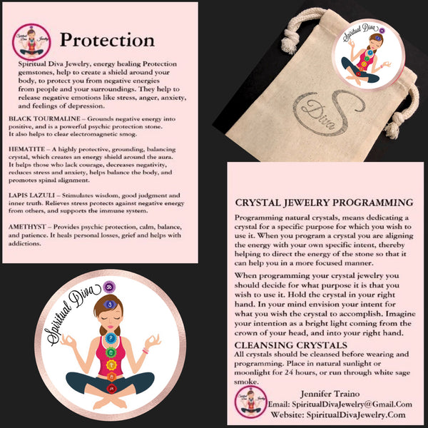 PROTECTION Reiki Energy Healing Crystal Gemstone Tassel Necklace  description - Spiritual Diva Jewelry