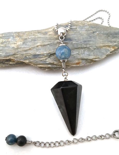 Shungite Kyanite Healing Crystal Reiki Gemstone EMF Necklace Pendulum - Spiritual Diva Jewelry