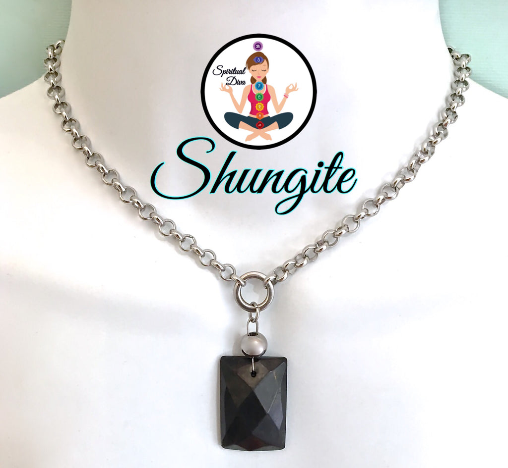 Shungite Energy Healing Crystal Reiki Gemstone Choker Necklace Pendant - Spiritual Diva Jewelry