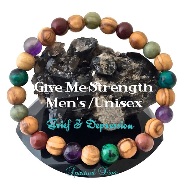 STRENGTH Heal Grief Depression Men Gemstone Olive Wood Reiki Bracelet - Spiritual Diva Jewelry