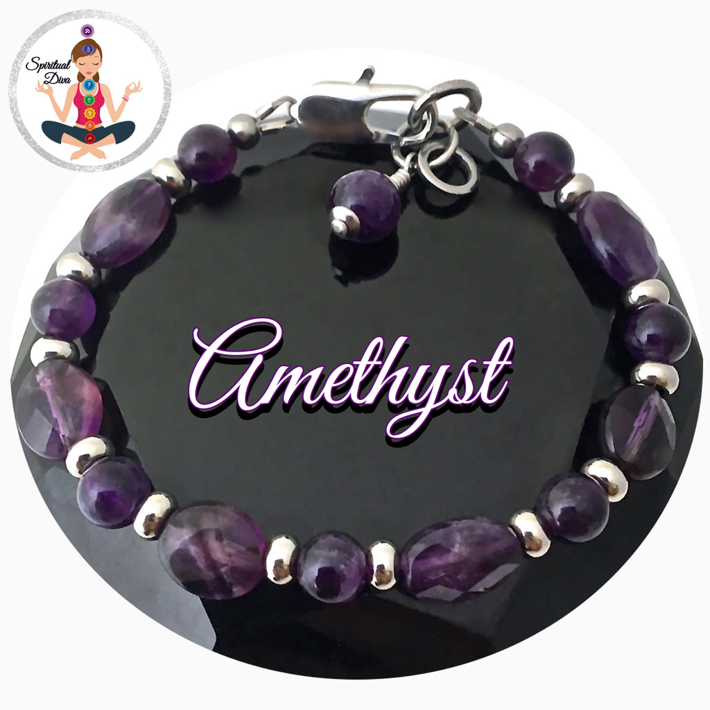 Amethyst Energy Healing Crystal Gemstone Adjustable Reiki Bracelet - Spiritual Diva Jewelry