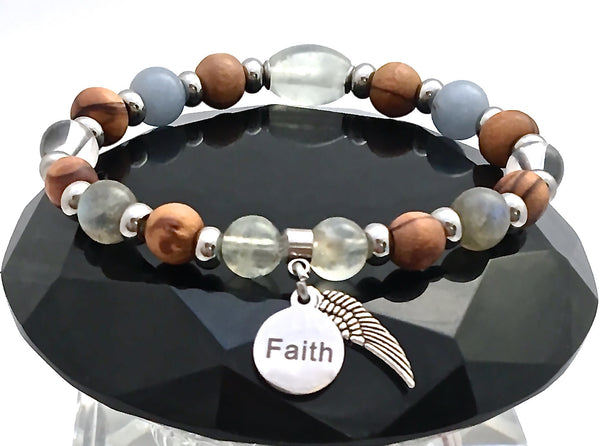 Guardian Angel Healing Crystal Reiki Holy Olive Wood Gemstone Bracelet - Spiritual Diva Jewelry
