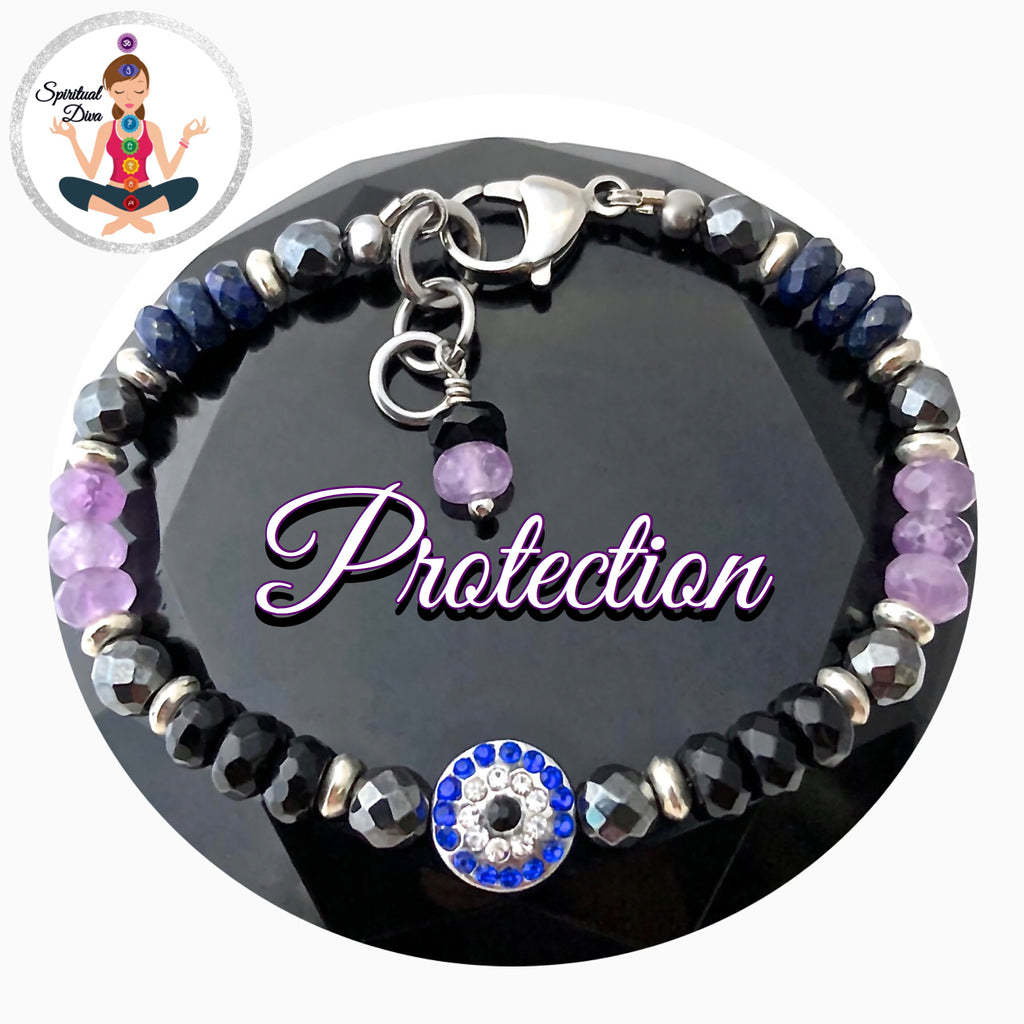 PROTECTION Rhinestone Evil Eye Healing Crystal Reiki Gemstone Bracelet –  Spiritual Diva Jewelry