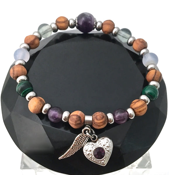 Stress Anxiety Relief Healing Crystal Reiki Olive Wood Angel Bracelet - Spiritual Diva Jewelry