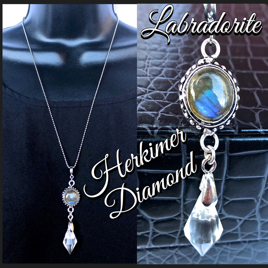 Herkimer Diamond Labradorite Energy Healing Crystal Reiki Necklace - Spiritual Diva Jewelry