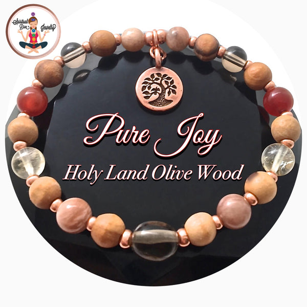 POSITIVE ENERGY Healing Crystal Reiki Olive Wood Copper Charm Bracelet - Spiritual Diva Jewelry