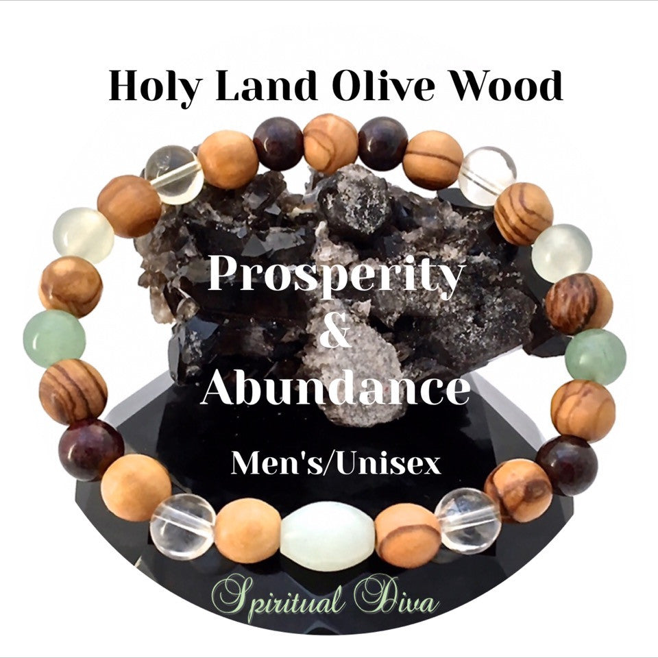 PROSPERITY ABUNDANCE Healing Gemstone Reiki Mens Olive Wood Bracelet - Spiritual Diva Jewelry