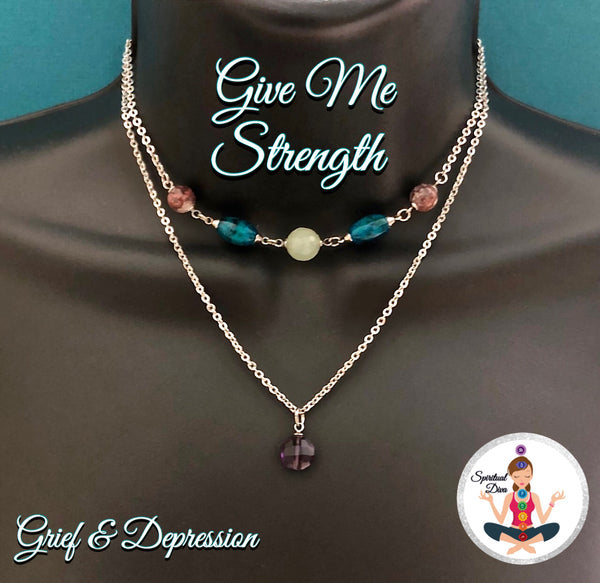Strength Grief Depression Healing Crystal Reiki Double Choker Necklace - Spiritual Diva Jewelry