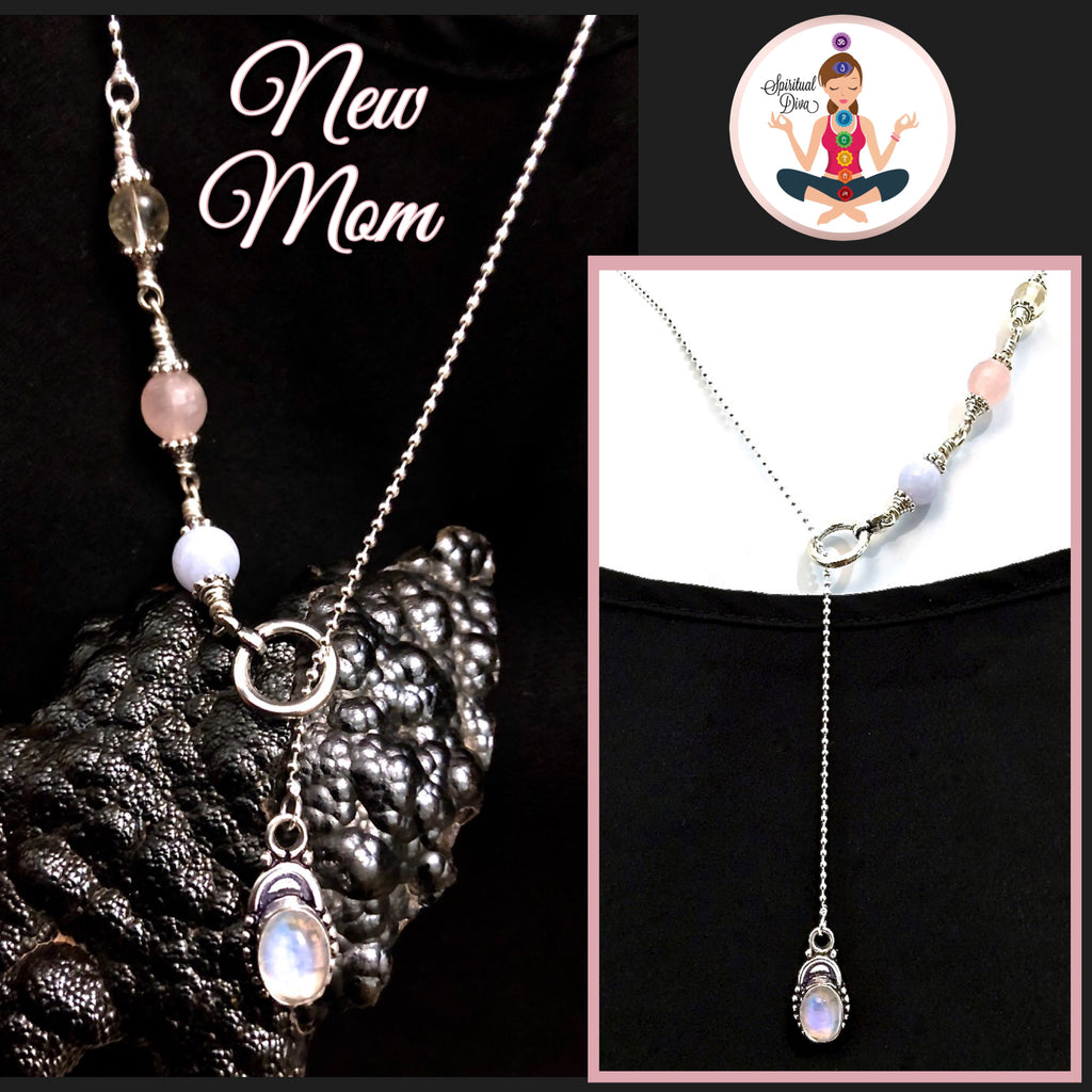 New Mother Healing Crystal Reiki Sterling Gemstone Lariat Y Necklace - Spiritual Diva Jewelry