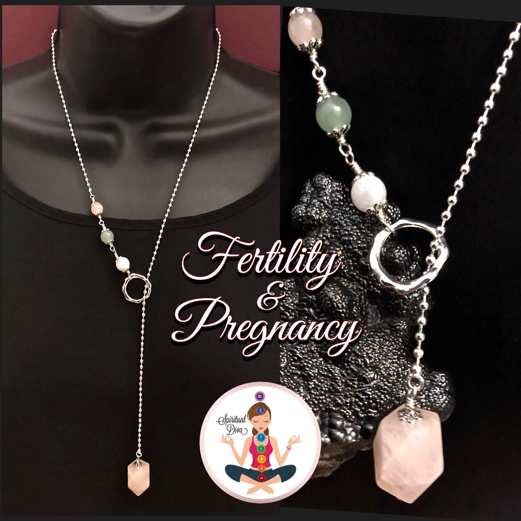 FERTILITY PREGNANCY Healing Crystal Reiki Sterling Lariat IVF Necklace - Spiritual Diva Jewelry