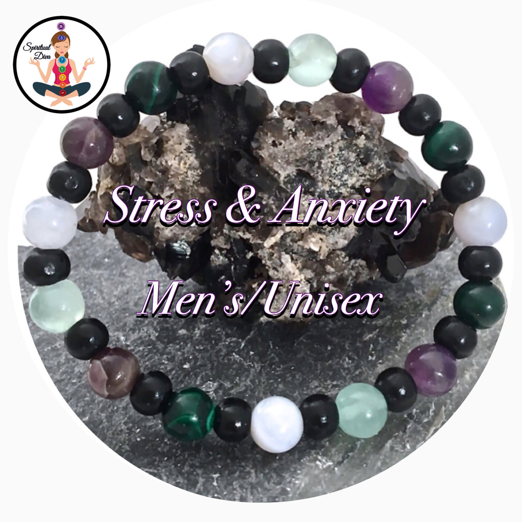 Stress Anxiety Relief Energy Healing Mens Reiki Gemstone Wood Bracelet - Spiritual Diva Jewelry