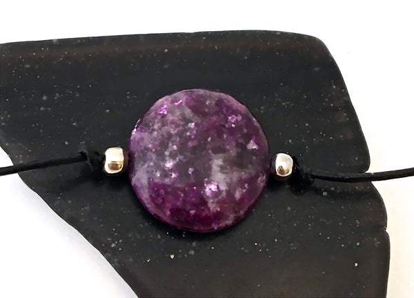 Sugilite Energy Healing Crystal Reiki Pendant Leather Choker Necklace - Spiritual Diva Jewelry