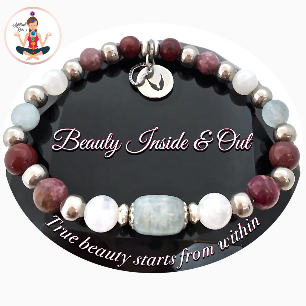 Inner Beauty Healing Crystal Reiki Moonstone Aquamarine Angel Bracelet - Spiritual Diva Jewelry
